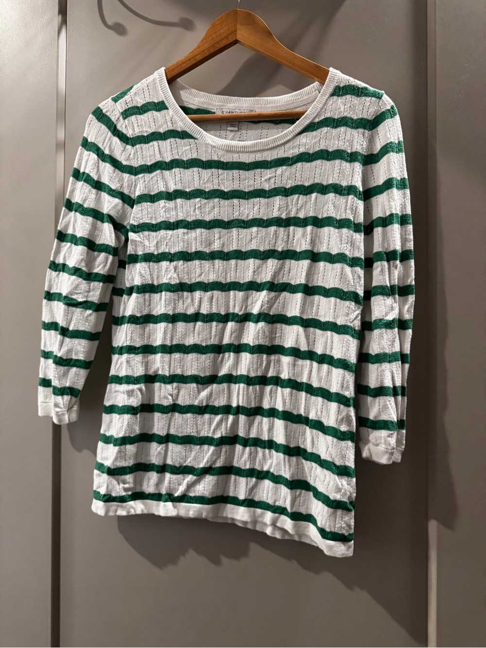 41 Hawthorn White and Green Striped Scoop Neck Sweater